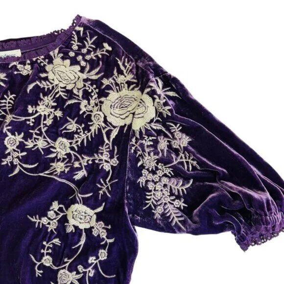 Sundance NWOT Alarie Velvet Embroidered Top Blouse Size L Purple - Picture 6 of 8